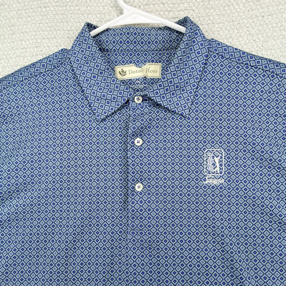 Donald Ross Golf Polo Shirt Mens 2XL Blue Geometric TPC Sawgrass Performance